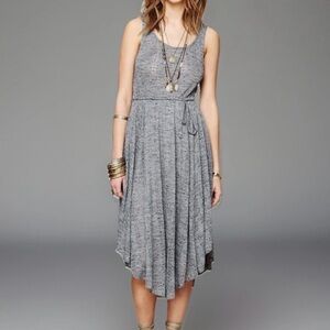 Free People Beach Starry Night Sweater Knit Lined Grey Asymmetrical Midi Dress,S